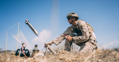 A US soldier launching a man-portable loitering munition. Photo: Cpl. Jennessa Davey/US Marine Corps