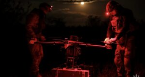 Troops setting up a drone at night. Photo: Ukrainian Ministry of Defence