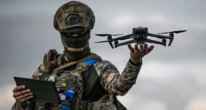 A soldier deploying an unmanned aerial system. Photo: Ukrainian Ministry of Defence