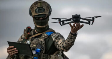 A soldier deploying an unmanned aerial system. Photo: Ukrainian Ministry of Defence