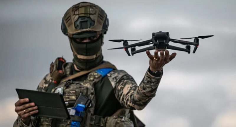 A soldier deploying an unmanned aerial system. Photo: Ukrainian Ministry of Defence
