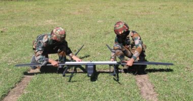 Troops prepare an unmanned aerial system. Photo: Indian Army Spear Corps (III Corps)