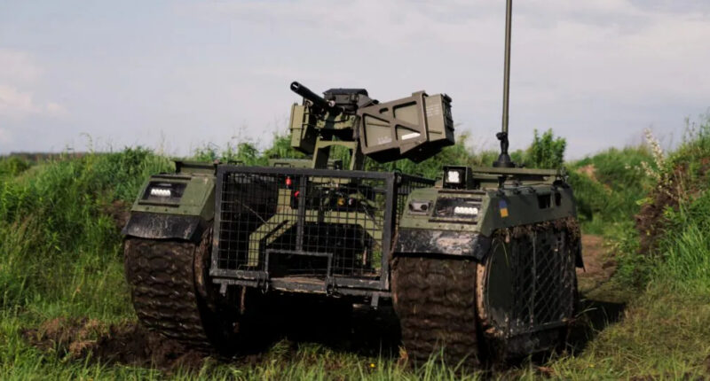THeMIS unmanned ground vehicle integrated with the BURIA remote weapon station. Image: Milrem Robotics