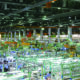 High angle shot of an aerospace assembly line