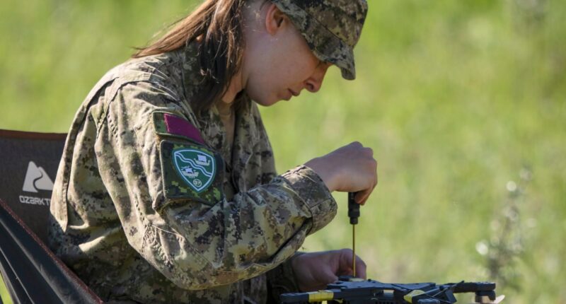 Canadian Armed Forces members partake in the FMUAS drone course withe their custom-made drones on 24 June 2026 in Wainwright, Alberta, Canada. Image by: Aviator Natalie Chilcott, CFB Wainwright Imaging