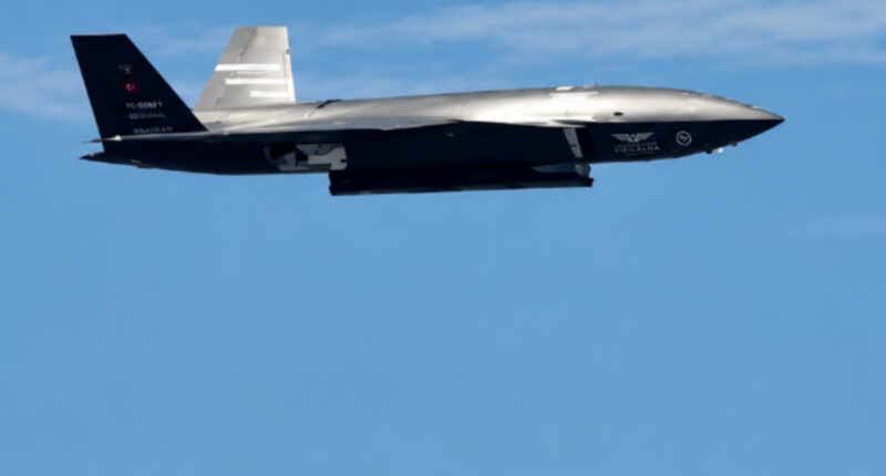 Kizilelma unmanned combat aircraft fires a guided bomb from its internal bay